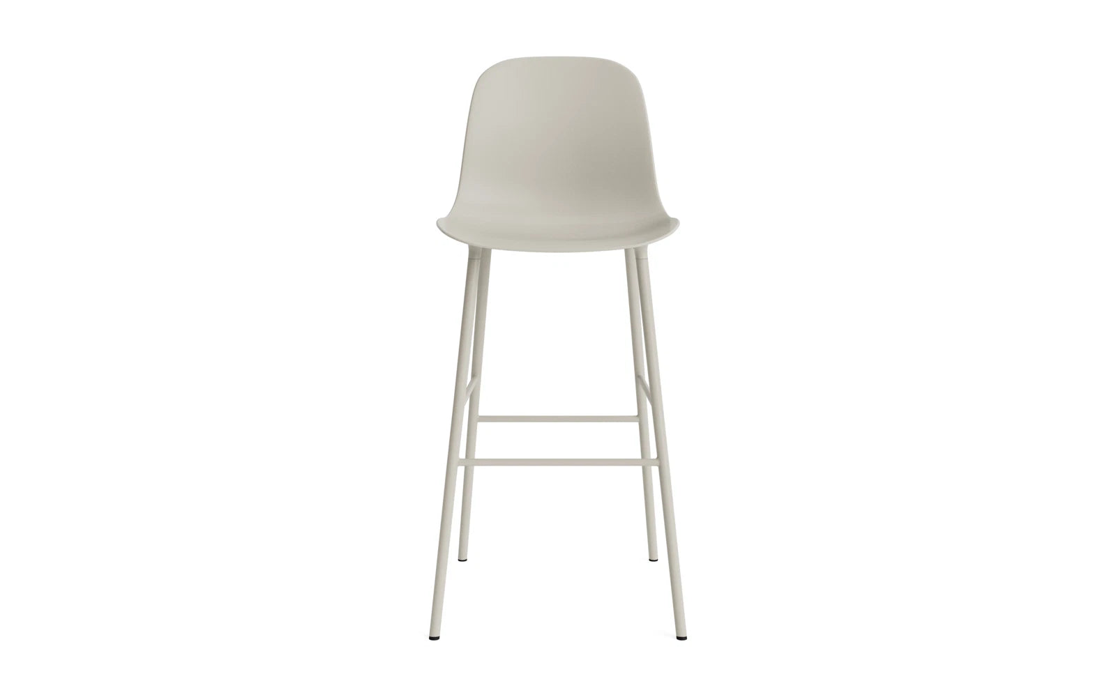 Erleben Sie den Form Barstuhl 75 cm in stilvollem Hellgrau von Normann Copenhagen. Perfekt für hohe Tische, vereint er skandinavisches Design mit optimalem Sitzkomfort.
