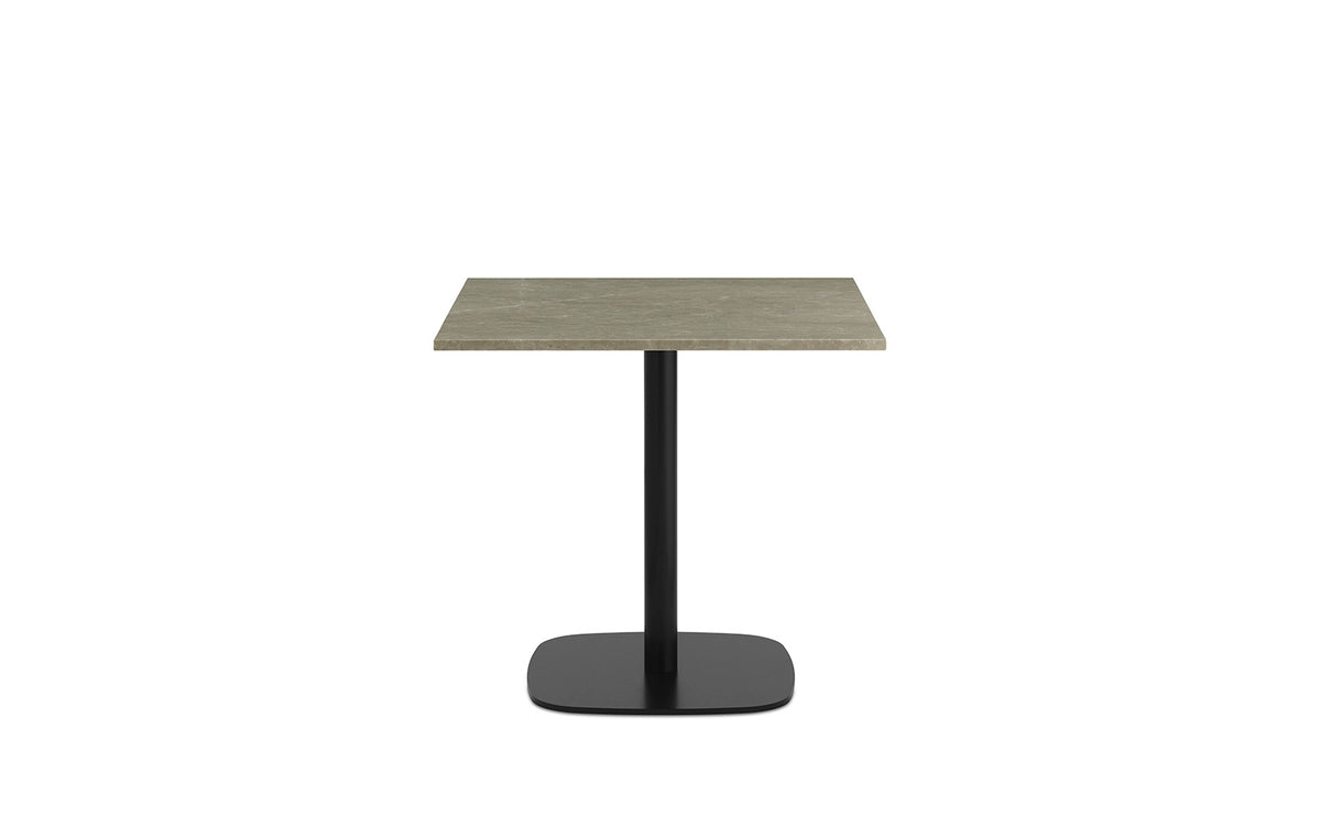 Quadratischer Esstisch mit schwarzer Marmorplatte und Gestell aus schwarz lackiertem Aluminium, Modell Form Café Tisch H65.