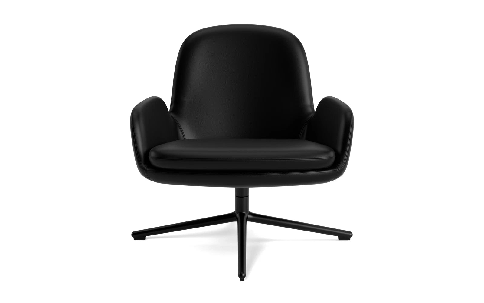 Entdecken Sie den Era Lounge-Sessel von Normann Copenhagen: Elegantes Design, drehbares schwarzes Aluminium und luxuriöses Ultra Leder für höchsten Komfort.