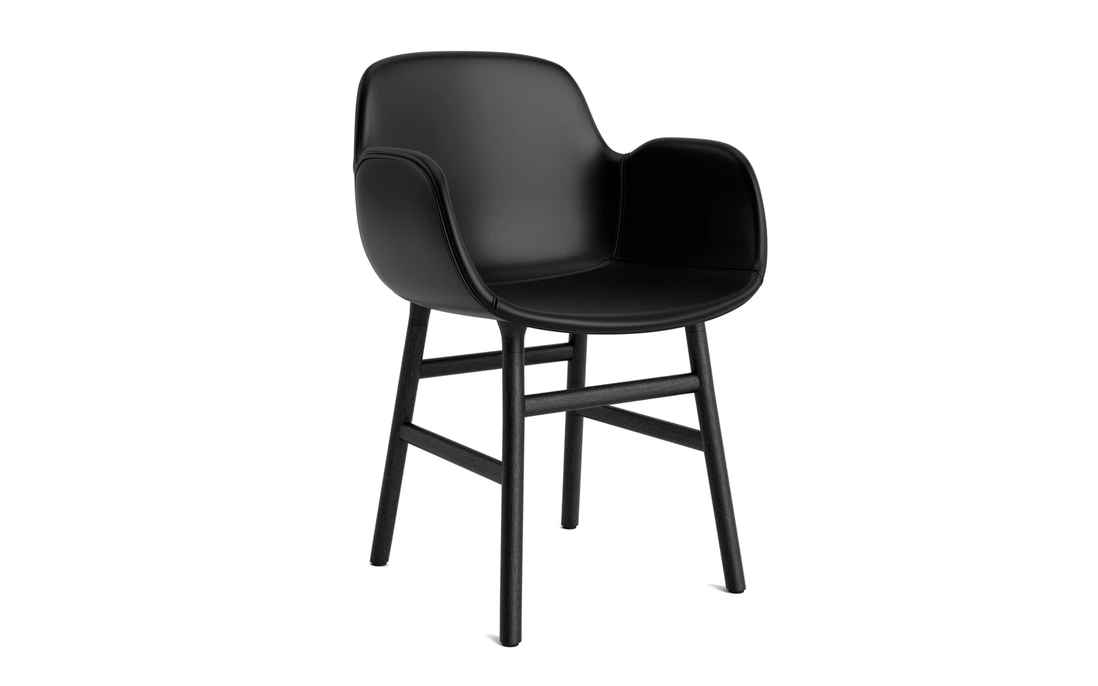 Der Form Lehnstuhl von Normann Copenhagen vereint elegantes Design mit gepolsterter Bequemlichkeit und stabiler Stahlkonstruktion in edlem Schwarz.