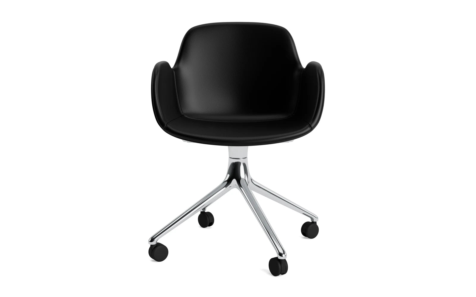 Erleben Sie den Form Drehsessel 4W von Normann Copenhagen – ein stilvoller, drehbarer Sessel aus Aluminium und Ultra Leder, perfekt für moderne Räume.