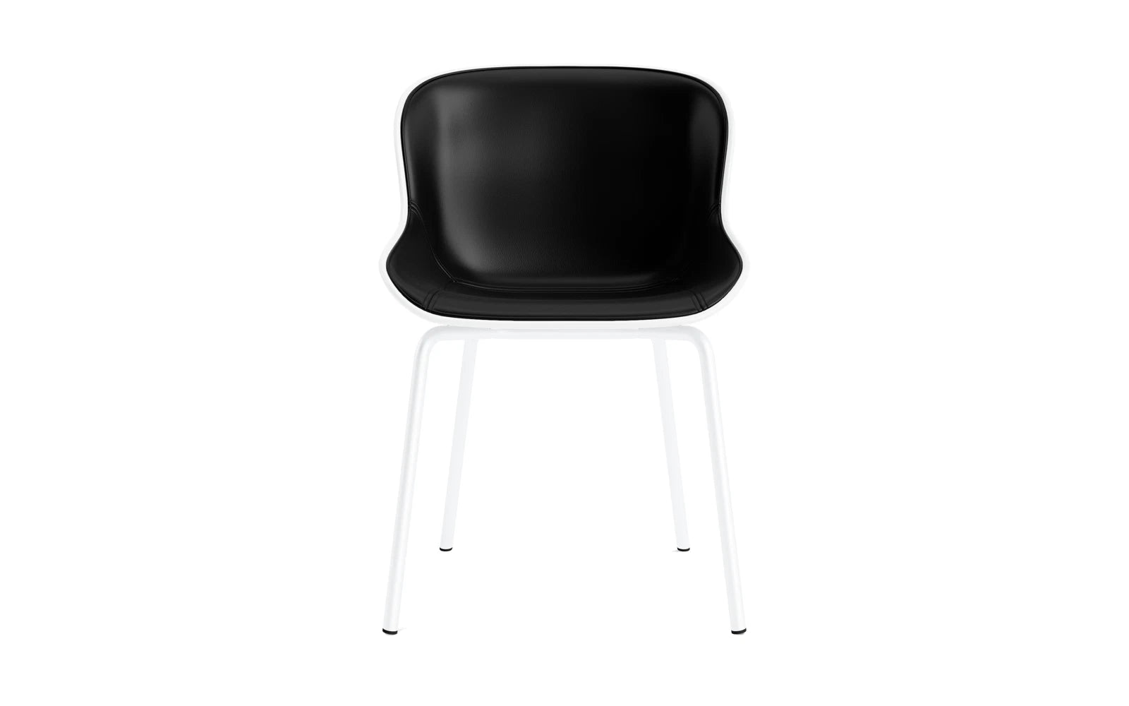 Der Hyg Stuhl von Normann Copenhagen besticht durch sein stilvolles Frontpolster aus weißem Ultra Leder und passt ideal in zeitgemäße Wohnräume.