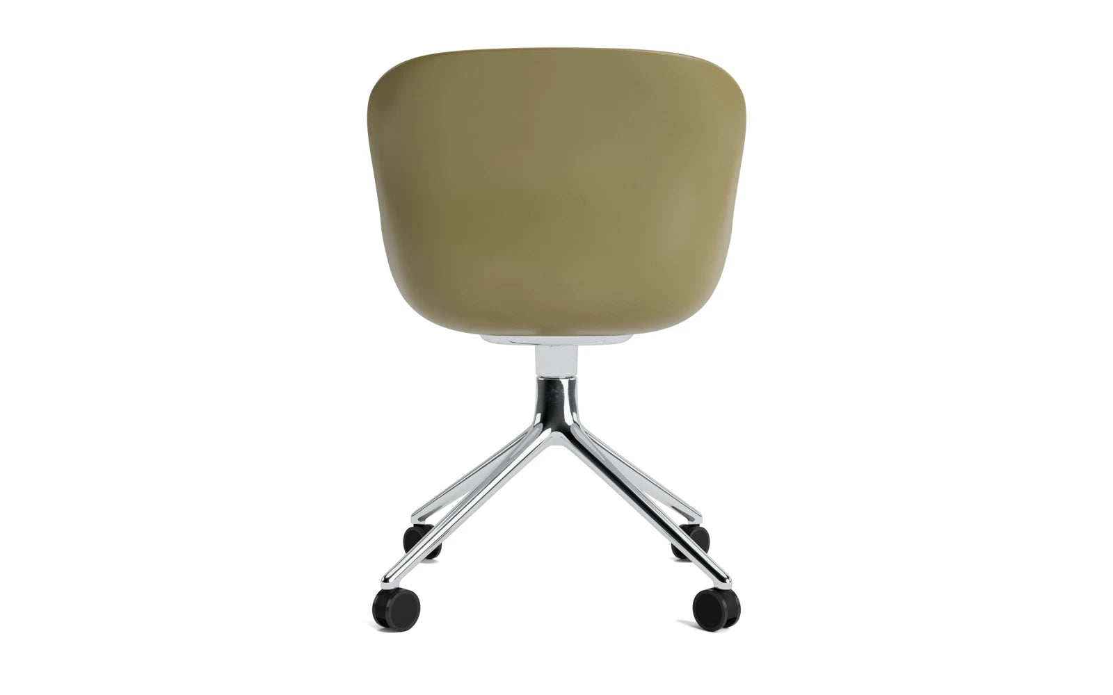 Entdecken Sie den Hyg Drehstuhl 4W von Normann Copenhagen – ein eleganter Stuhl in Aluminium Olive/Ultra, der Gemütlichkeit und modernes Design vereint.