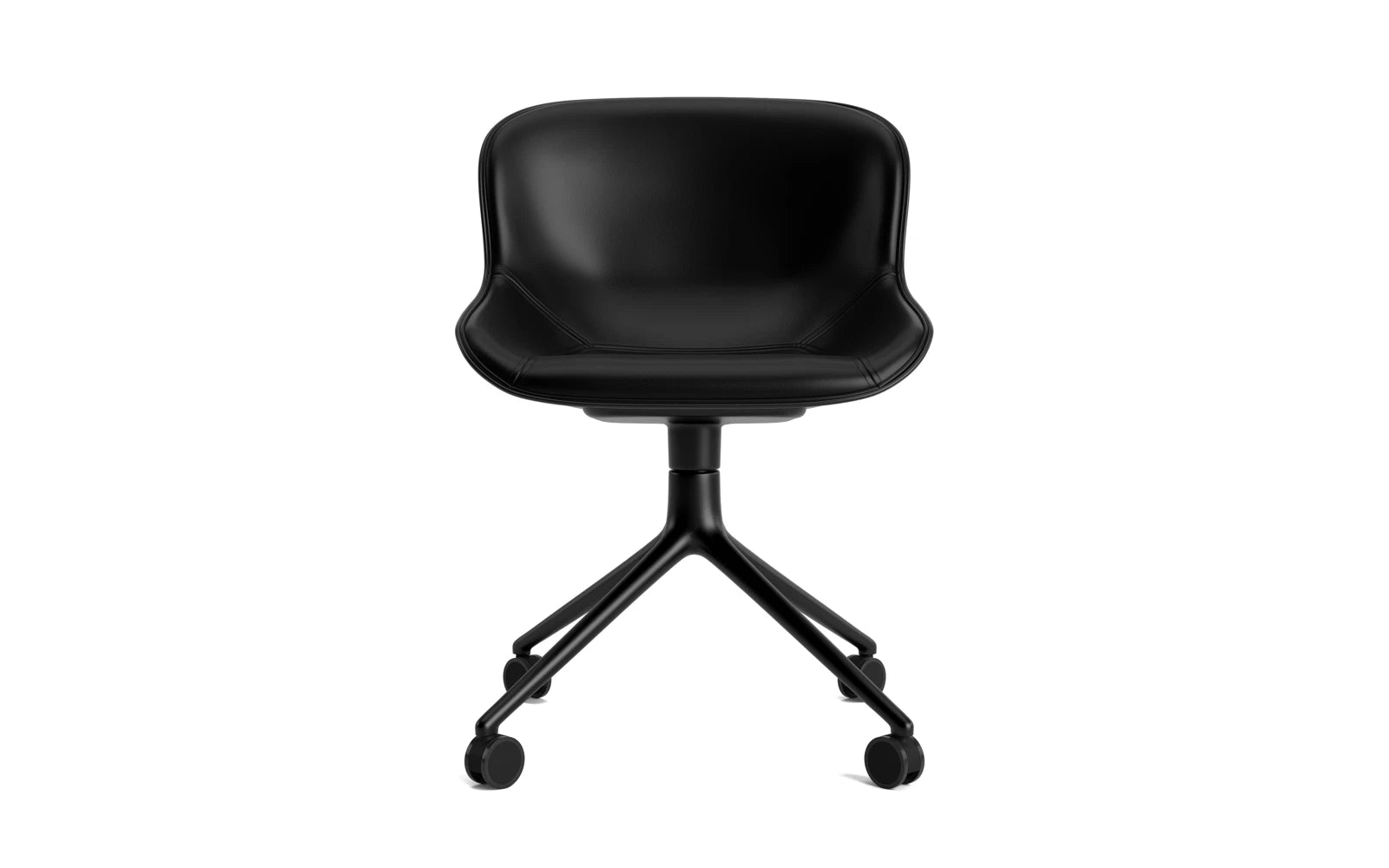 Erleben Sie den Hyg Drehstuhl 4W von Normann Copenhagen: Ein elegantes Möbelstück aus schwarzem Aluminium und luxuriöser Ultra-Polsterung, das Komfort und Stil vereint.