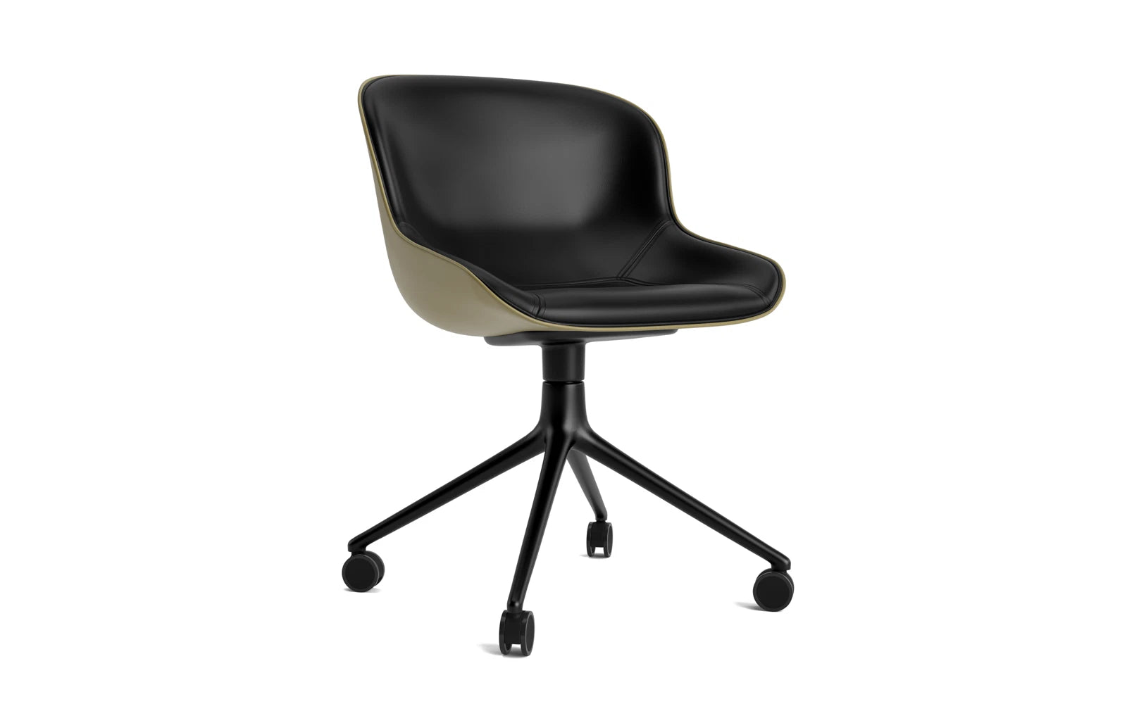 Hyg Drehstuhl 4W Frontpolster Schwartz Alu Olive/Ultra in Ultra 41599 präsentiert im Onlineshop von KAQTU Design AG. Drehstuhl ist von Normann Copenhagen
