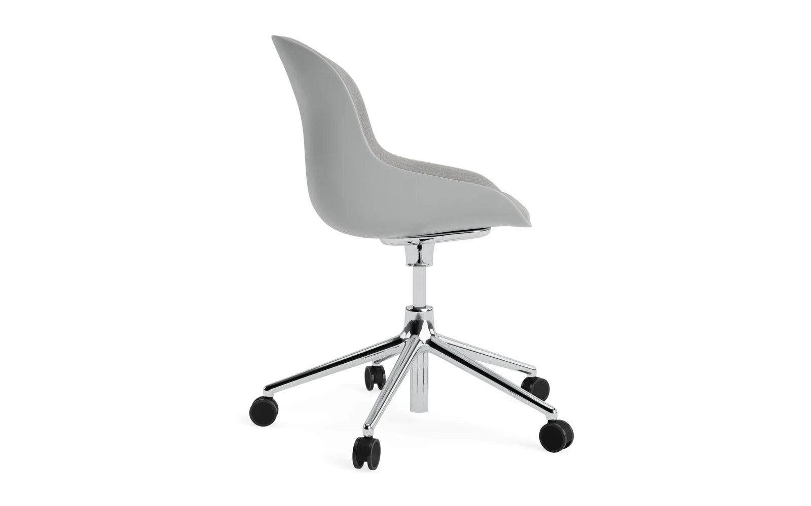 Entdecken Sie den Hyg Drehsessel von Normann Copenhagen: Stilvolles Design, flexible Höhenverstellung und komfortables Grau-Remix-Polster für jeden Raum.