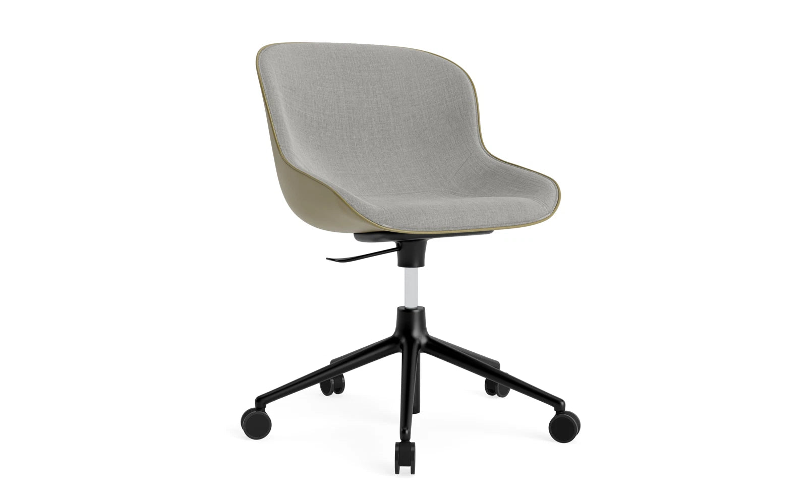 Hyg Drehsessel mit 5 Rollen Gas Lift Frontpolster Schwartz Alu Olive /Remix in Remix 133 präsentiert im Onlineshop von KAQTU Design AG. Sessel ist von Normann Copenhagen