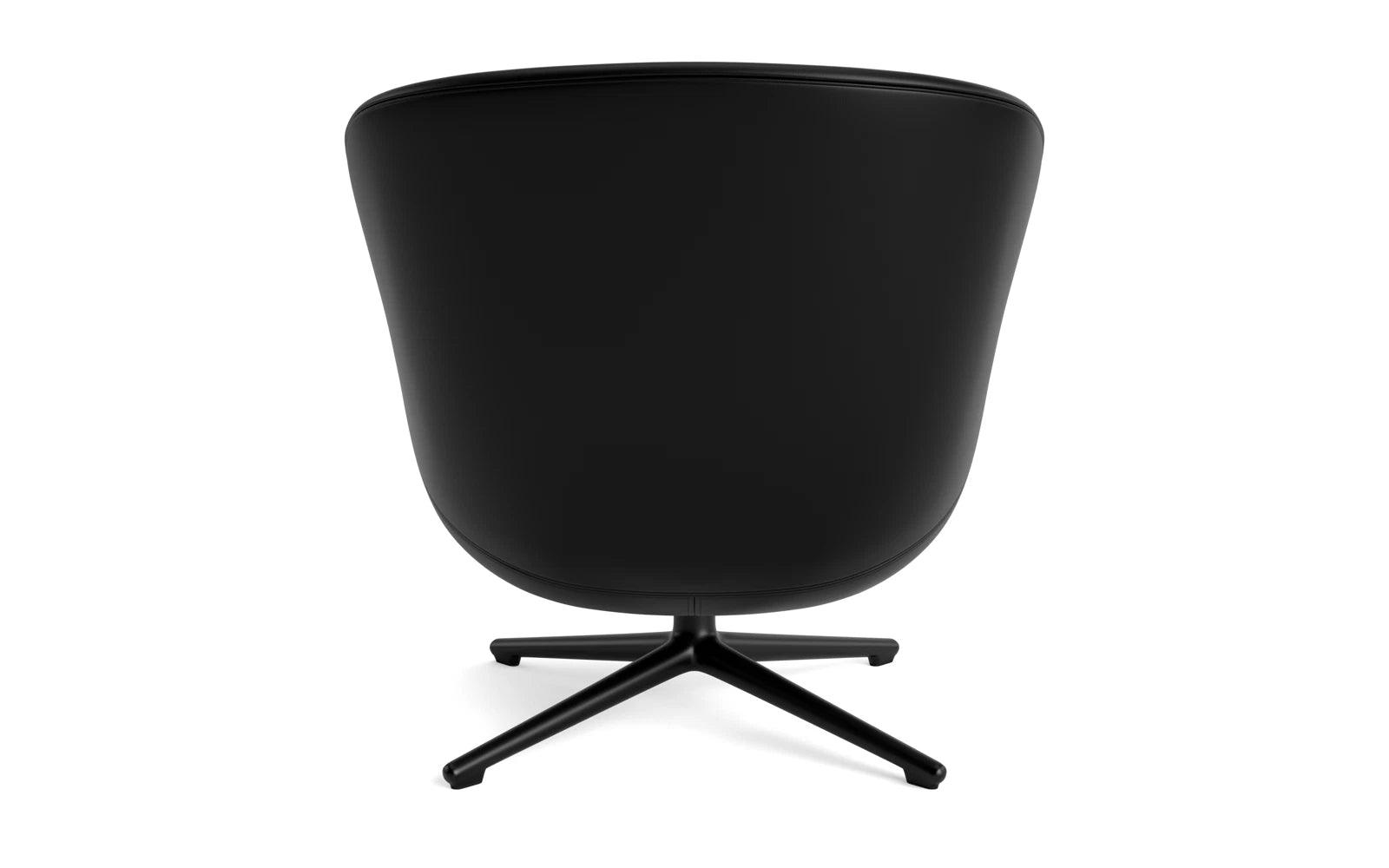 Erleben Sie den Hyg Lounge-Sessel Niedrig mit Drehgestell aus schwarzem Aluminium von Normann Copenhagen – ein elegantes Möbelstück, das Gemütlichkeit und modernes Design perfekt kombiniert.