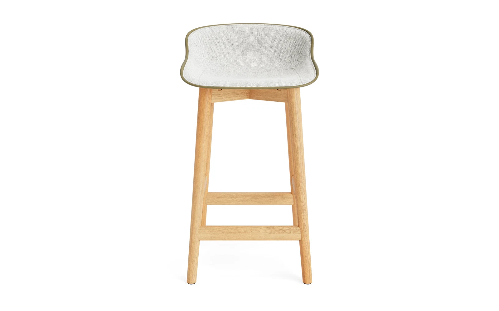 Erleben Sie den Hyg Barhocker 65 cm in Eiche Olive/Hallingdal von Normann Copenhagen – ein harmonisches Zusammenspiel aus dänischem Design und behaglichem Sitzkomfort.