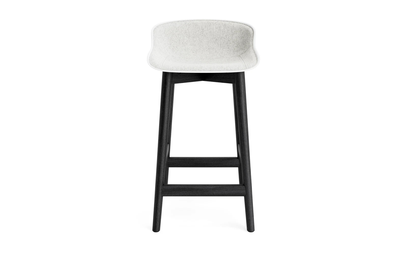 Erleben Sie den Hyg Barhocker 65 cm von Normann Copenhagen – ein eleganter Barhocker aus schwarzer Eiche mit komfortabler Polsterung in Weiss/Hallingdal, ideal für stilvolle Wohnräume.