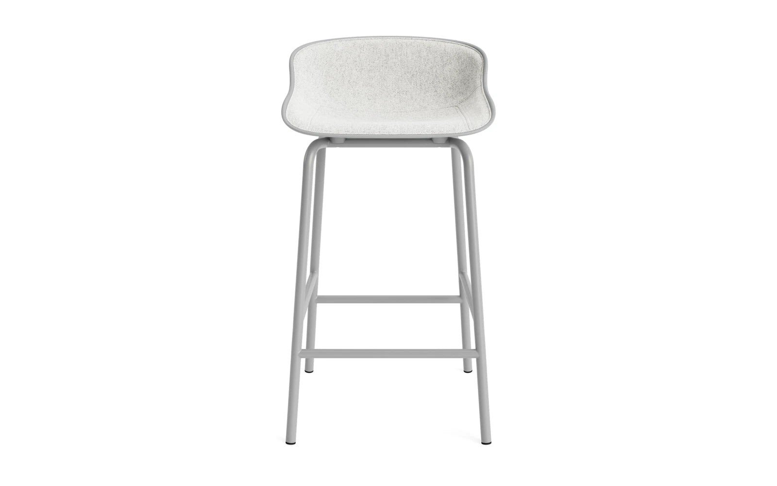 Erleben Sie den Hyg Barhocker 65 cm von Normann Copenhagen – ein stilvolles Design aus grauem Stahl und Hallingdal-Stoff, perfekt für gemütliche Ess- und Loungebereiche.