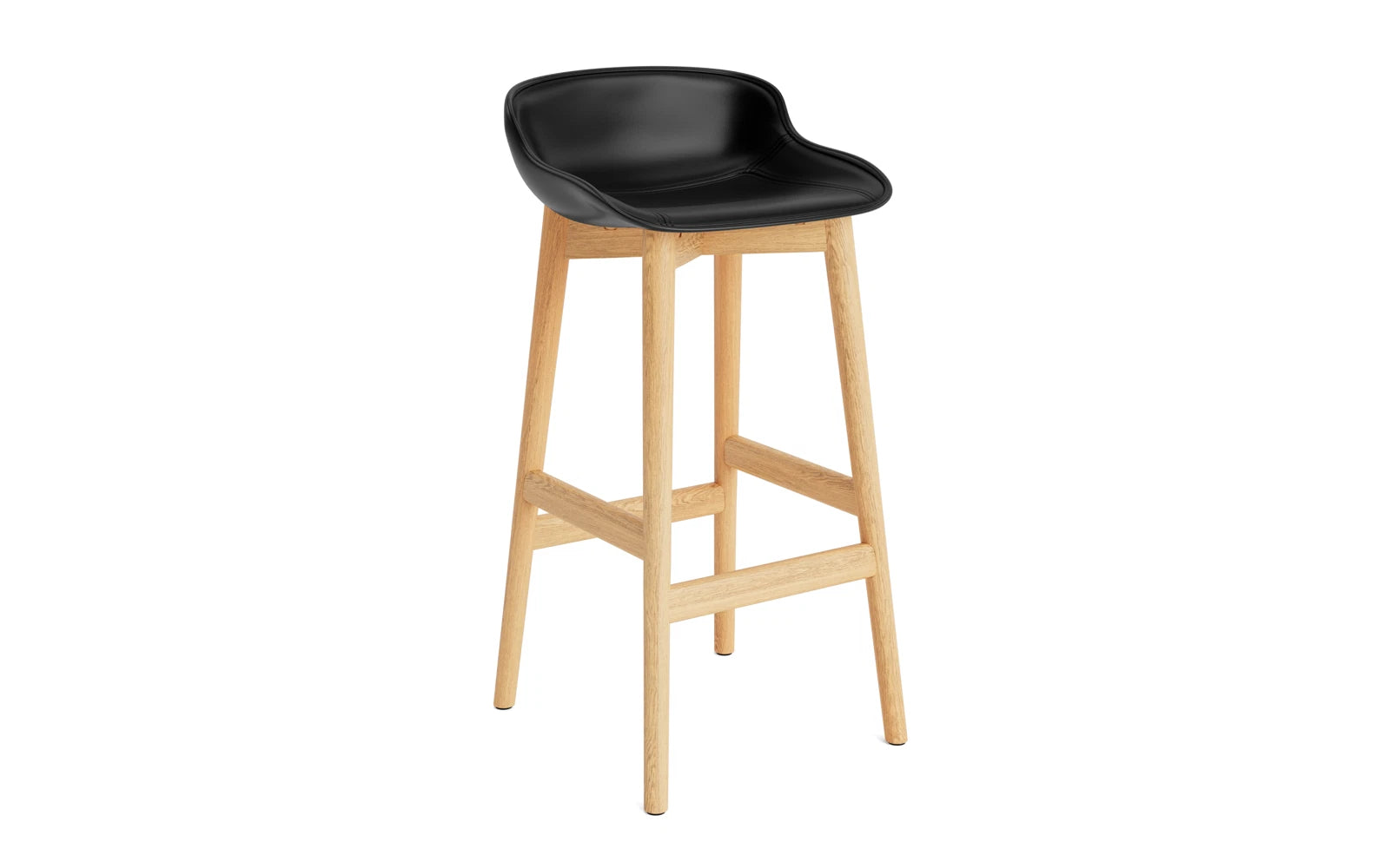 Hyg Barhocker 75 cm Polster Eiche Schwarz/Ultra Leder in Ultra 41599 präsentiert im Onlineshop von KAQTU Design AG. Barstuhl ist von Normann Copenhagen