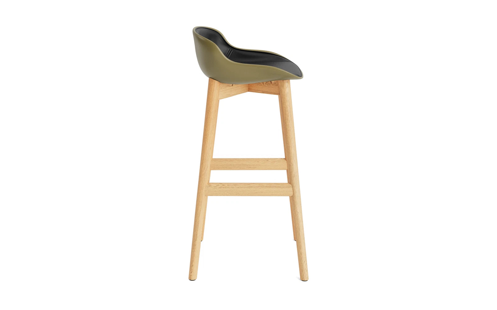 Entdecken Sie den Hyg Barhocker 75 cm in Eiche olive/Ultra von Normann Copenhagen – ein stilvolles Möbelstück, das Komfort und skandinavische Eleganz vereint.