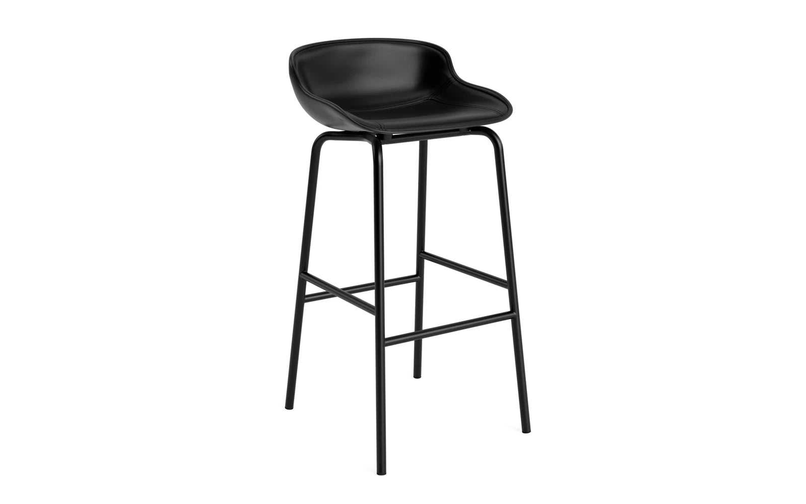 Der Hyg Barhocker 75 cm in Schwarz von Normann Copenhagen vereint Hygge-Gemütlichkeit mit elegantem Design. Perfekt für stilvolle Essbereiche.