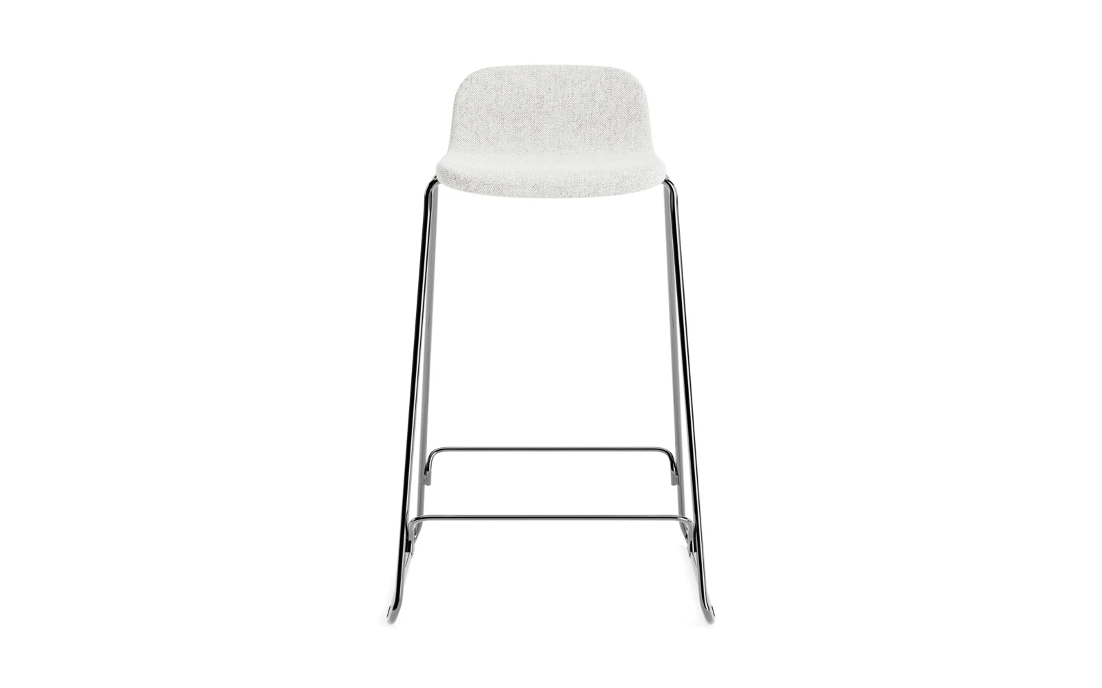 Erleben Sie den Just Barhocker 65 cm mit Lehne von Normann Copenhagen – ein elegantes, gepolstertes Möbelstück in Chrom/Hallingdal für stilvolle Akzente.