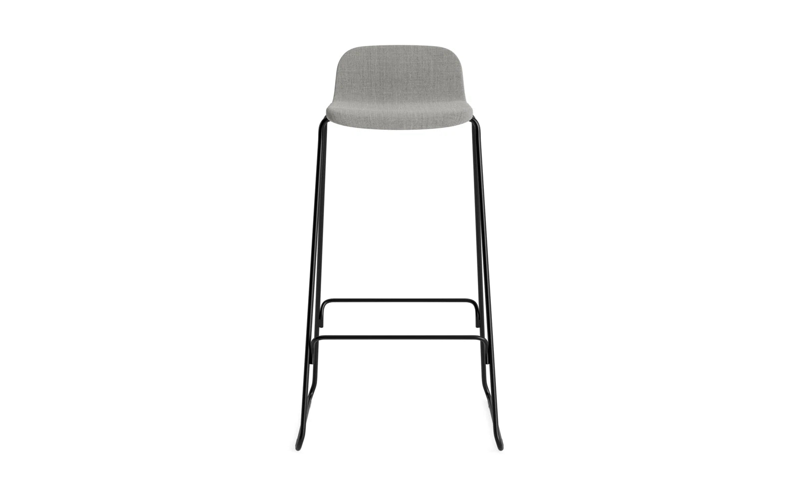 Erleben Sie den Just Barhocker 75 cm mit Lehne von Normann Copenhagen – ein elegantes, gepolstertes Design aus schwarzem Stahl, perfekt für moderne Wohnräume.