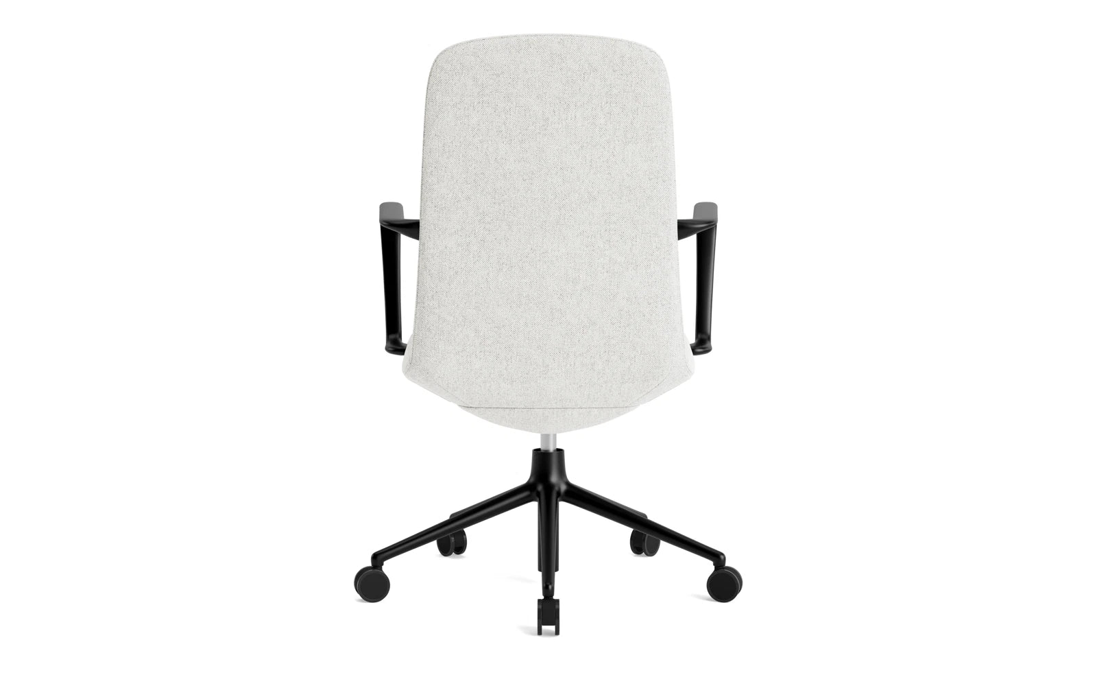 Entdecken Sie den Off Armchair niedrig 5W Gaslift von Normann Copenhagen – ein stilvoller Bürostuhl mit ergonomischem Design, schwarzem Aluminium und hochwertigem Hallingdal-Kissen.