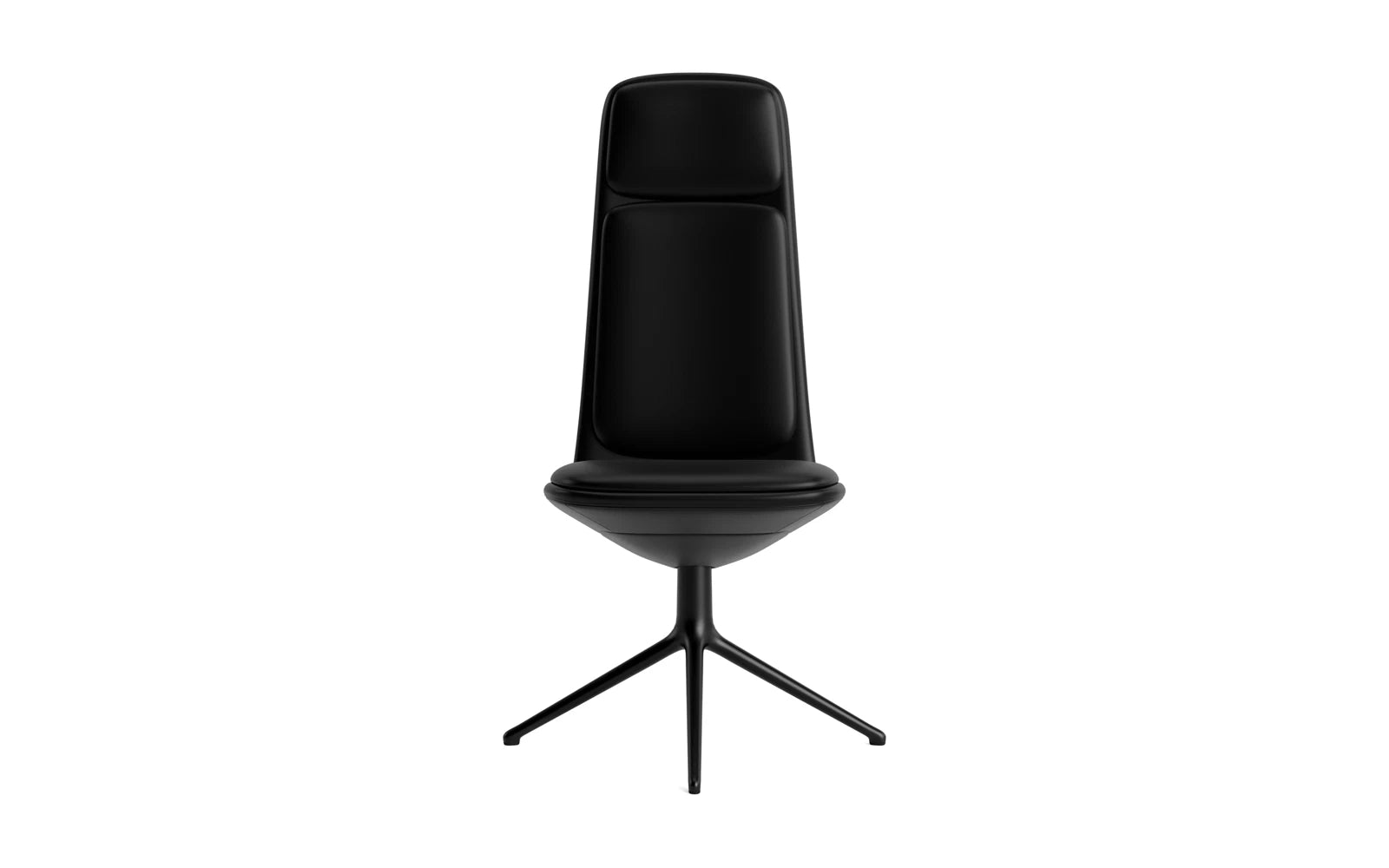 Entdecken Sie den Off Chair Hoch mit Drehgestell 4B von Normann Copenhagen – ein stilvoller Bürostuhl aus schwarzem Aluminium mit komfortablem Kissen. Ideal für modernes Arbeiten.
