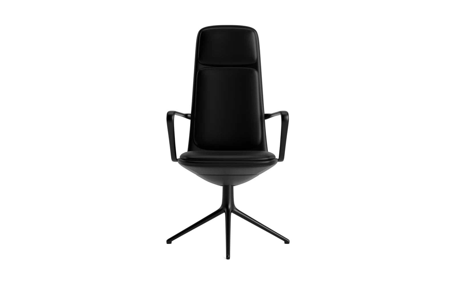 Entdecken Sie den Off Armchair von Normann Copenhagen: Hochwertiger Bürostuhl mit elegantem Drehgestell aus schwarzem Aluminium und komfortablen Ultra-Kissen.