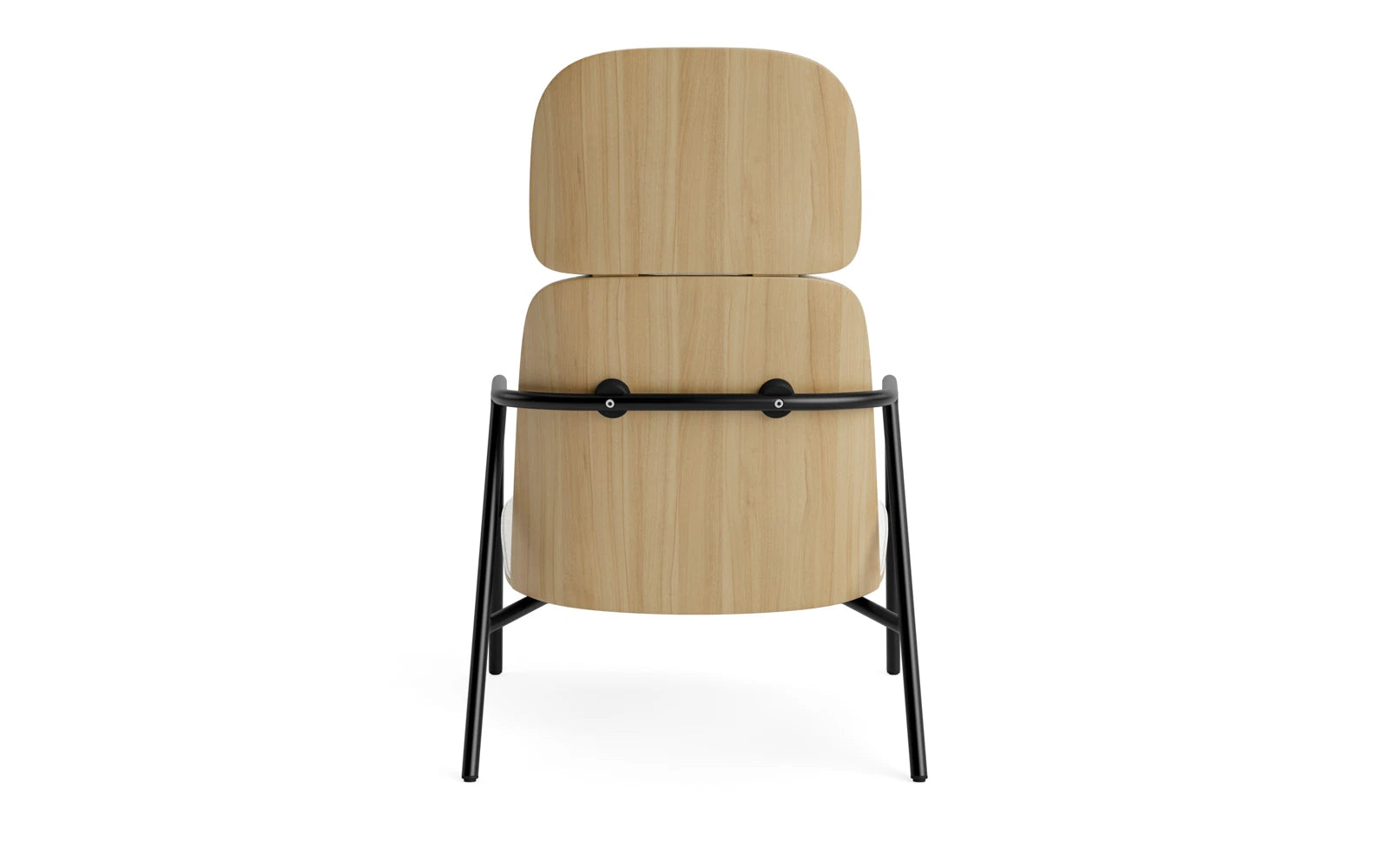 Entdecken Sie den Pad Lounge-Sessel von Normann Copenhagen – ein elegantes Designstück aus Eiche und schwarzem Stahl, das Komfort und Stil vereint.