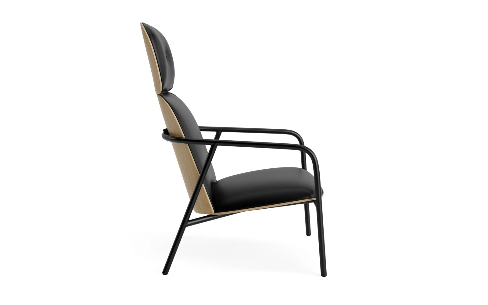 Genießen Sie stilvollen Komfort mit dem Pad Lounge-Sessel von Normann Copenhagen. Elegantes Design aus schwarzem Stahl und Eichenfurnier.