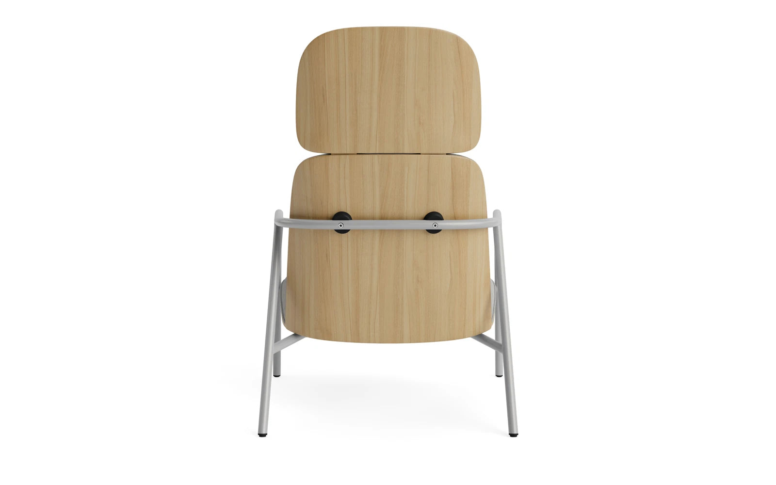 Stilvoller Pad Lounge-Sessel in grauem Stahl und Eiche, vereint Komfort und modernes Design für jede Umgebung.