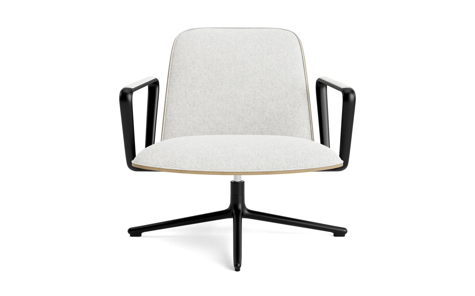 Entdecken Sie den eleganten Pad Lounge-Sessel mit Drehgestell in Schwarz Alu und Eiche/Hallingdal von Normann Copenhagen – Komfort trifft modernes Design.