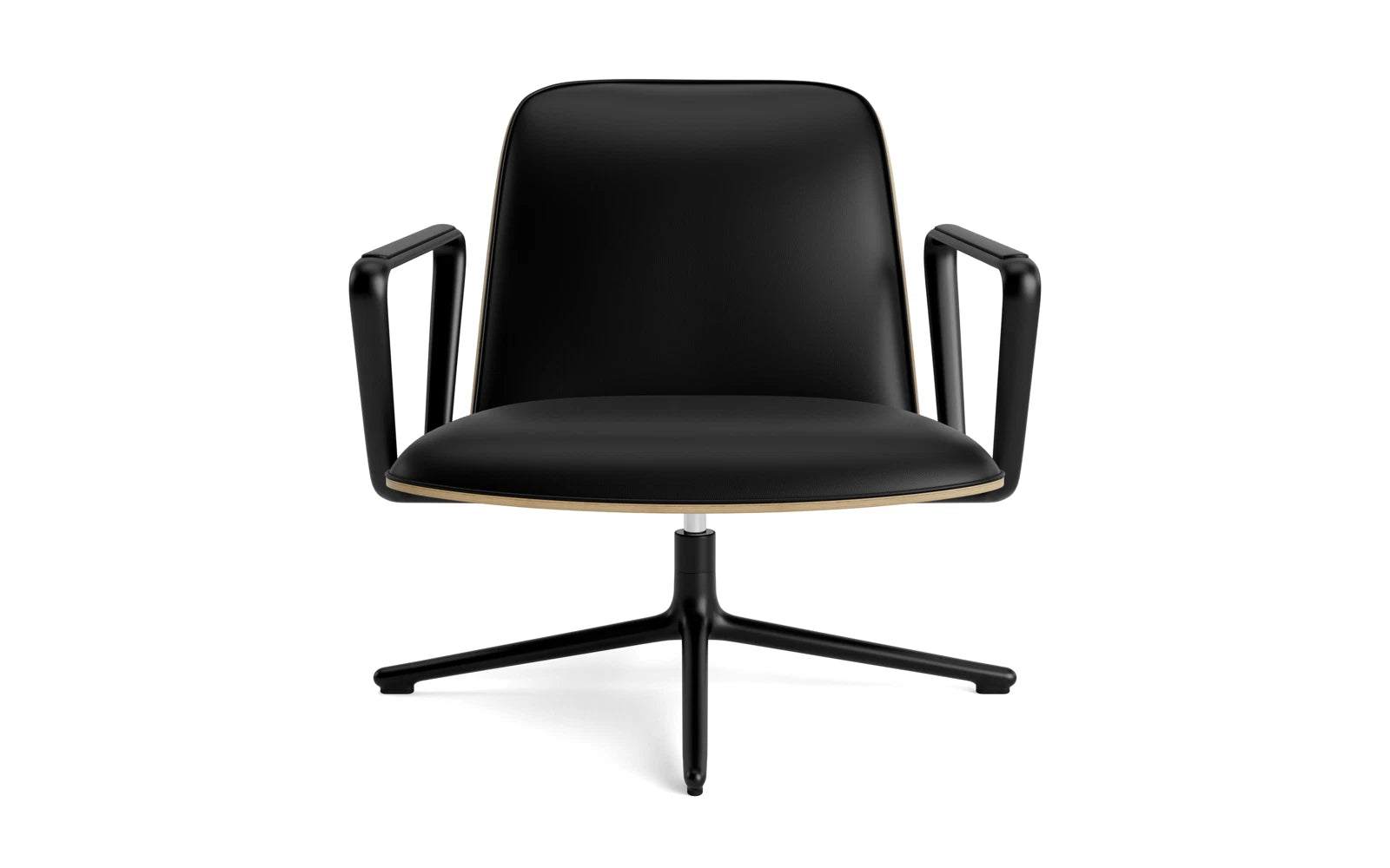 Entdecken Sie den eleganten Pad Lounge-Sessel niedrig mit Drehgestell in Schwarz Alu Eiche/Ultra von Normann Copenhagen – ein stilvolles Möbelstück für höchsten Komfort und modernes Design.