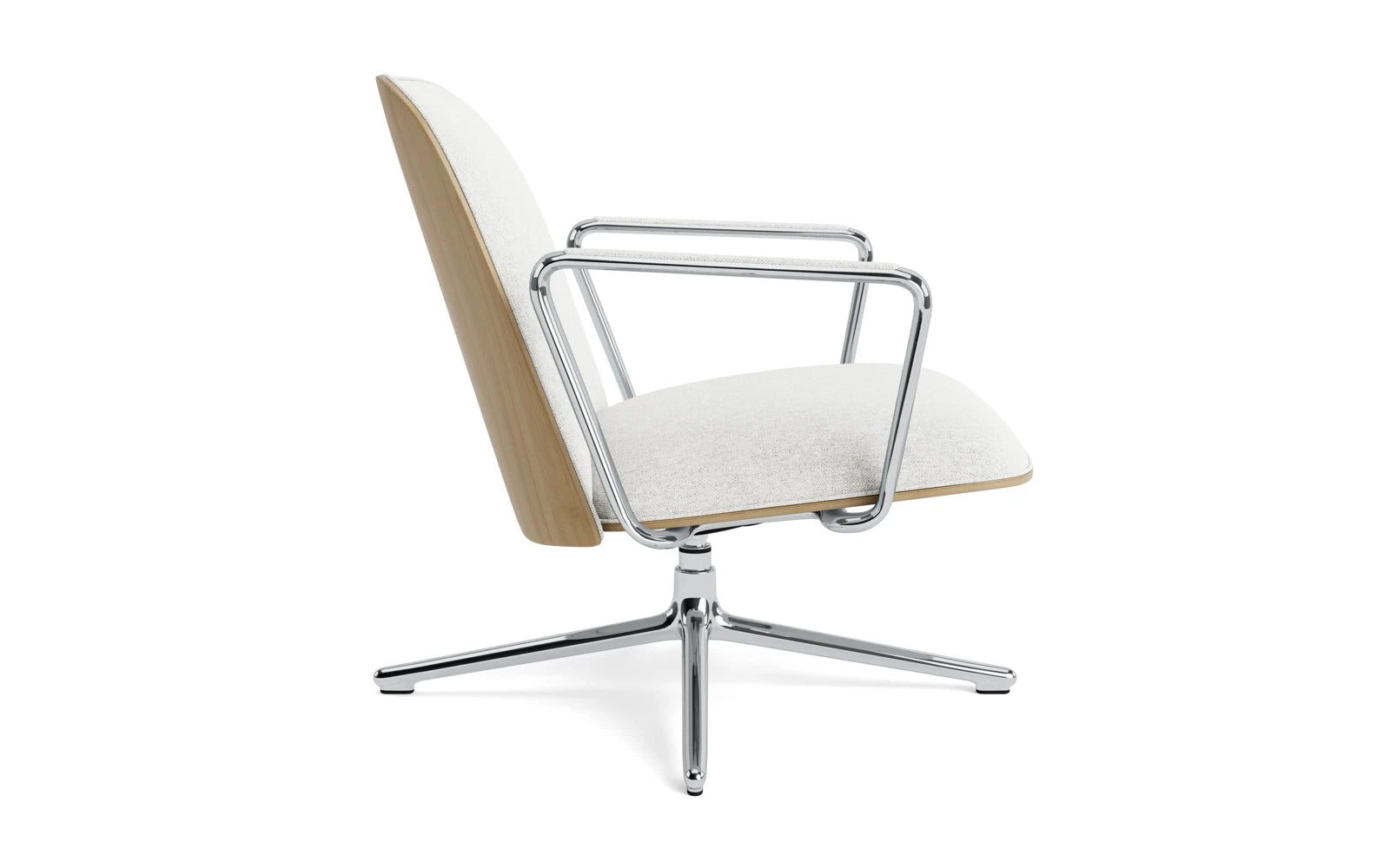 Erleben Sie den Pad Lounge-Sessel von Normann Copenhagen – ein komfortabler, niedriger Sessel mit Drehgestell und Kippfunktion, der modernes Design und hochwertige Materialien vereint.