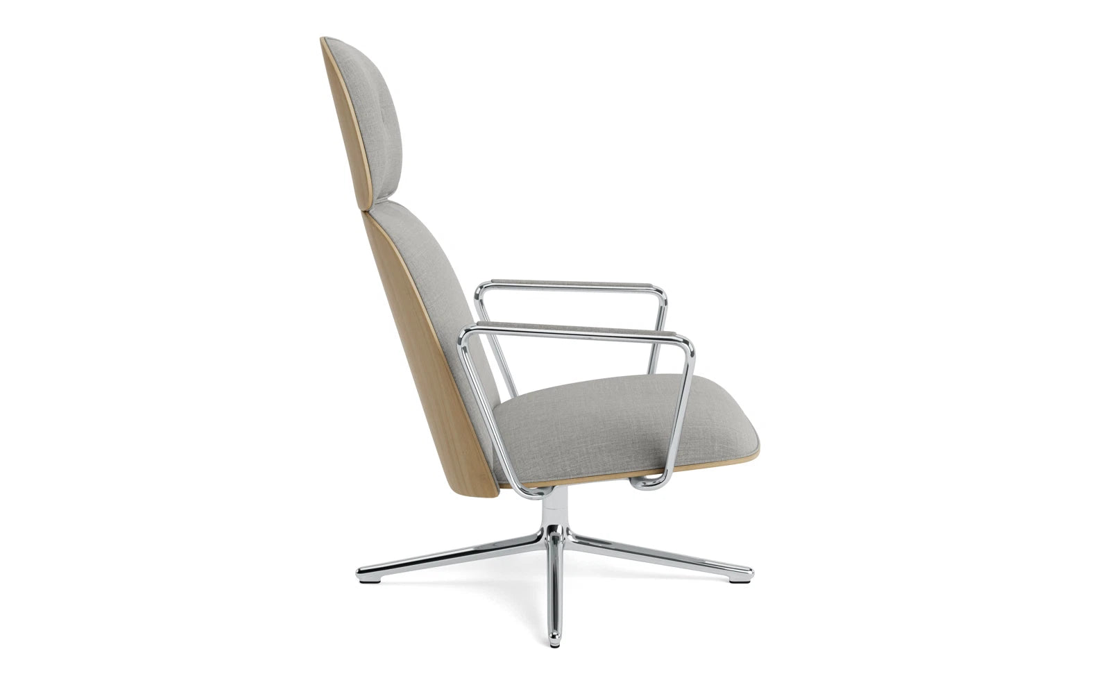 Eleganter Pad Lounge-Sessel mit drehbarem Alu-Gestell und Eichenfurnier, bietet höchsten Komfort und modernes Design für stilvolle Interiors.