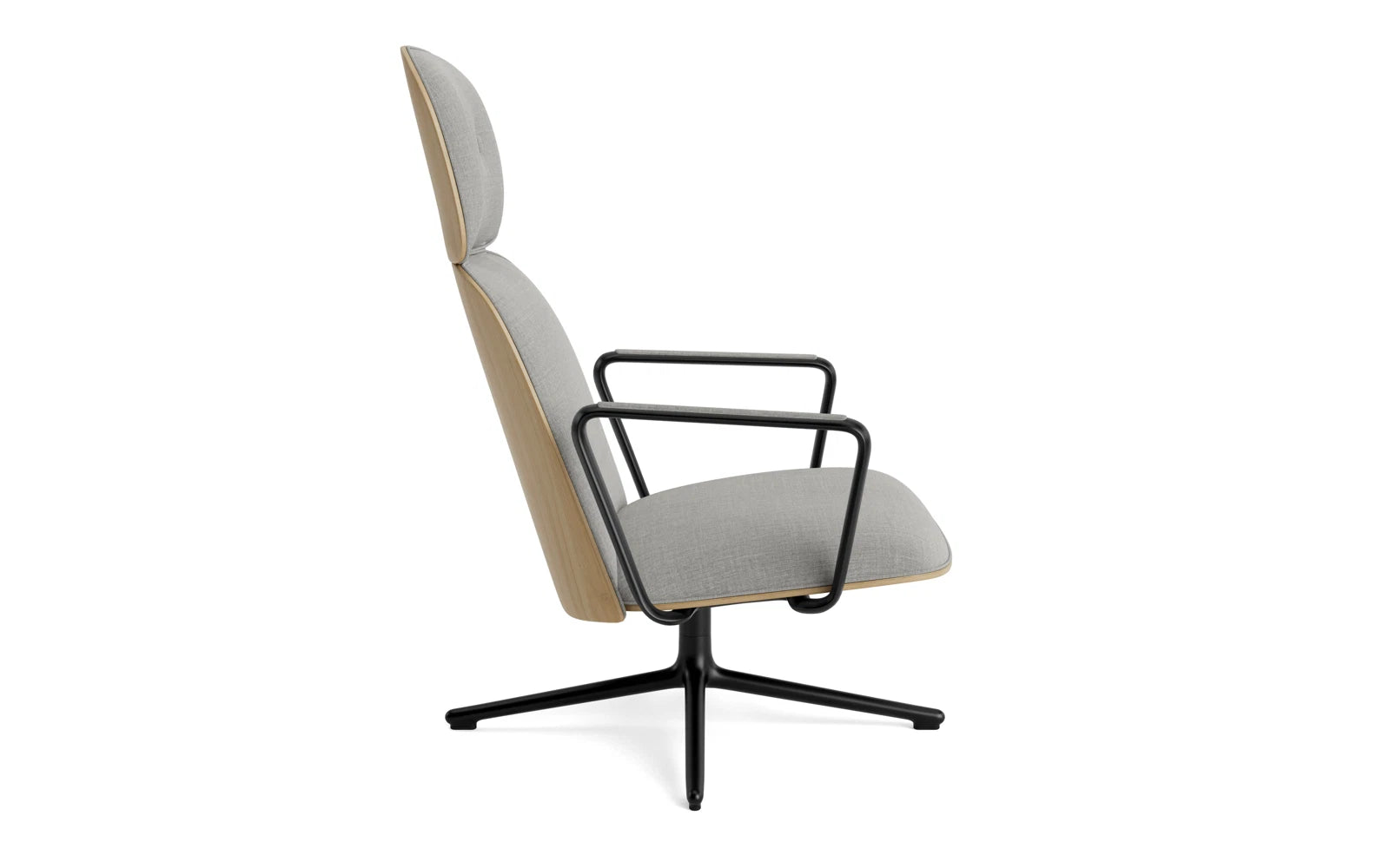 Erleben Sie den Pad Lounge-Sessel hoch mit Drehgestell in Schwarz Alu Eiche/Remix von Normann Copenhagen – eine harmonische Verbindung von Komfort und modernem Design.