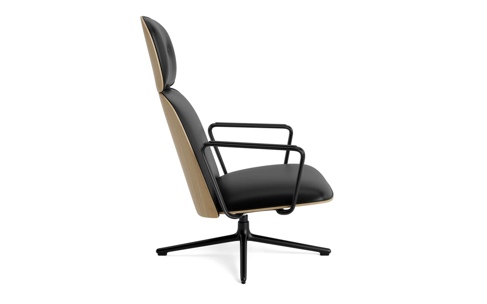 Erleben Sie den Pad Lounge-Sessel hoch mit Drehgestell und Kippfunktion in Schwarz Alu Eiche/Ultra – die perfekte Symbiose aus modernem Design und unvergleichlichem Komfort.