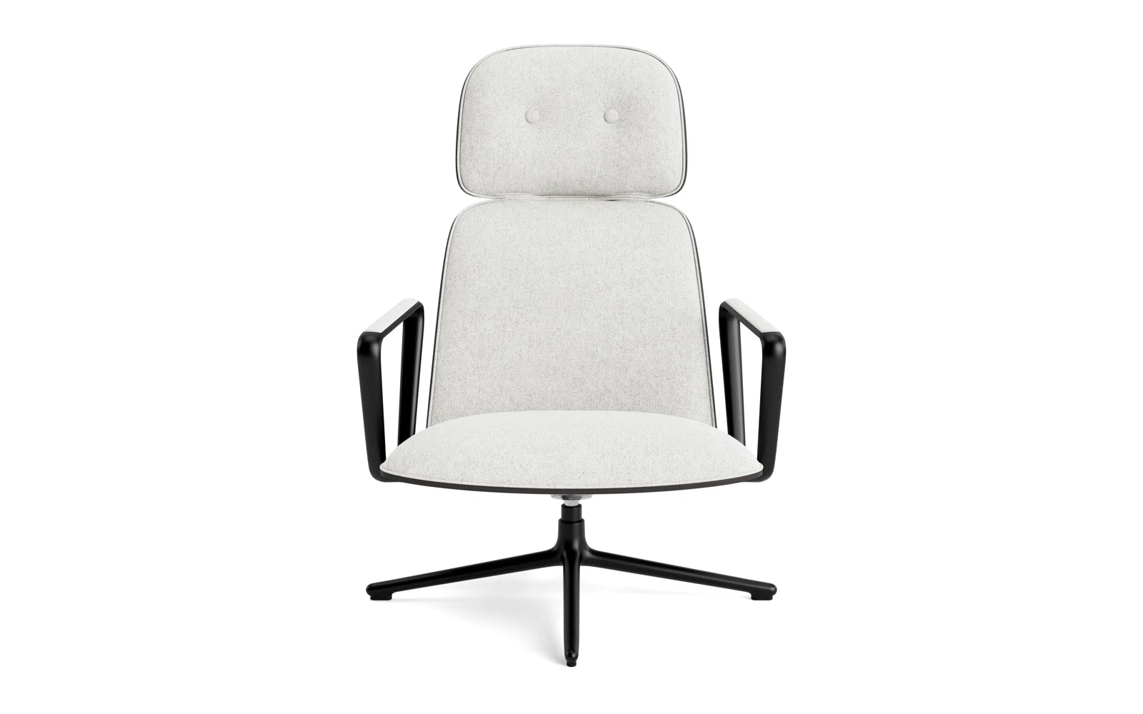 Entdecken Sie den eleganten Pad Lounge-Sessel hoch mit Drehgestell und Kippfunktion in Schwarz Alu Schwarz/Hallingdal von Normann Copenhagen – Komfort trifft modernes Design.