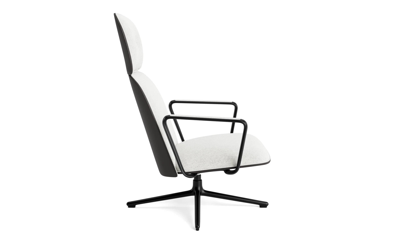 Erleben Sie den stilvollen Pad Lounge-Sessel hoch mit Drehgestell und Kippfunktion in Schwarz Alu Schwarz/Hallingdal von Normann Copenhagen – die perfekte Fusion aus Eleganz und Komfort.