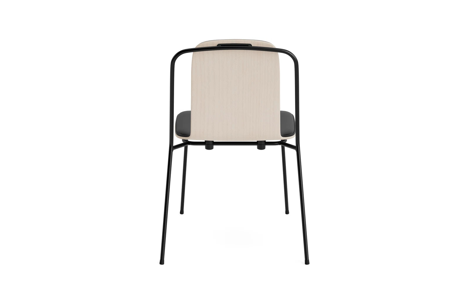 Entdecken Sie den eleganten Studio Stuhl Frontpolster von Normann Copenhagen. Robuster Stahlrahmen und hellgraues Ultra-Material vereinen Stil und Komfort.