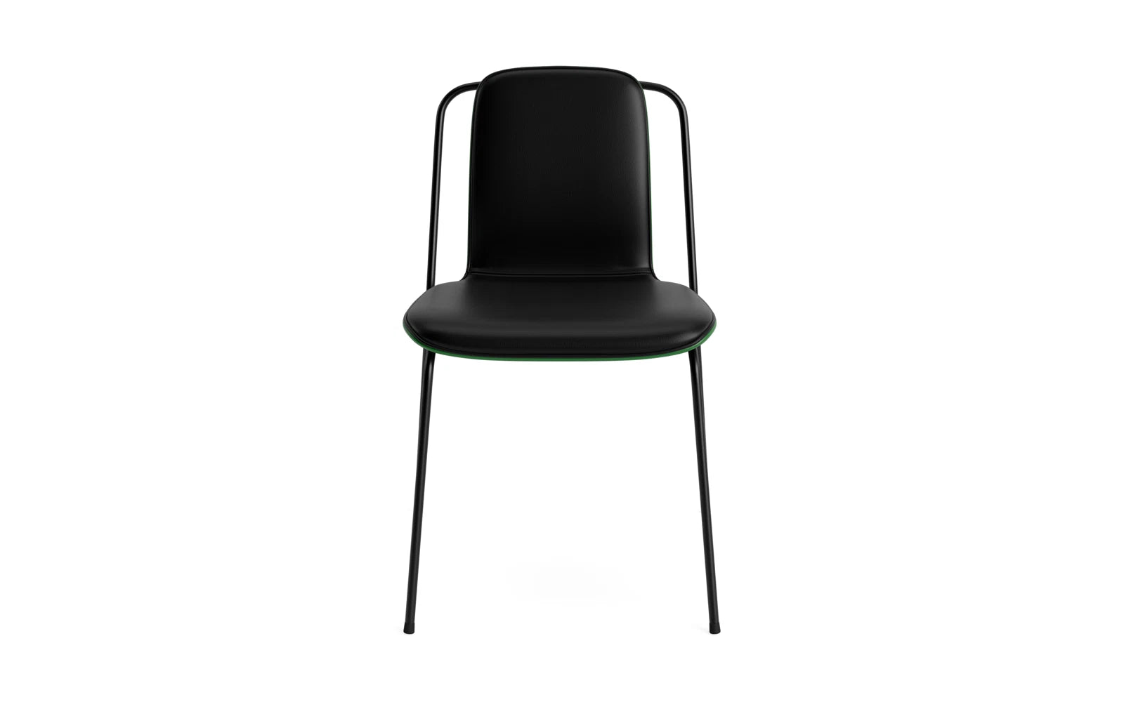 Entdecken Sie den Studio Stuhl Frontpolster von Normann Copenhagen: Elegantes Design aus schwarzem Stahl und grünem Ultra, ideal für jeden Raum.