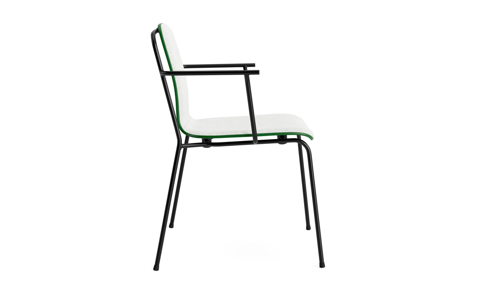 Erleben Sie den modernen Studio Armlehnstuhl von Normann Copenhagen – mit schwarzem Stahlrahmen und grünem Hallingdal-Polster für zeitlose Eleganz.