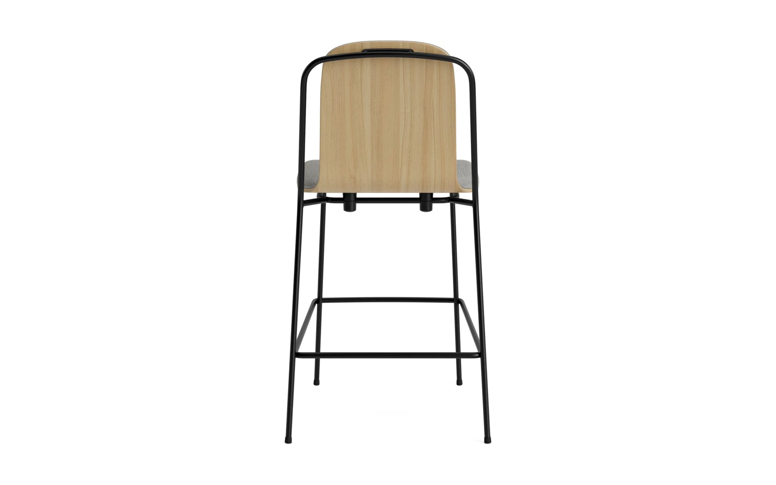 Entdecken Sie den eleganten Studio Barstuhl 65 cm von Normann Copenhagen. Mit schwarzem Stahl, Eiche und einem bequemen Frontpolster vereint er modernes Design und Funktionalität.