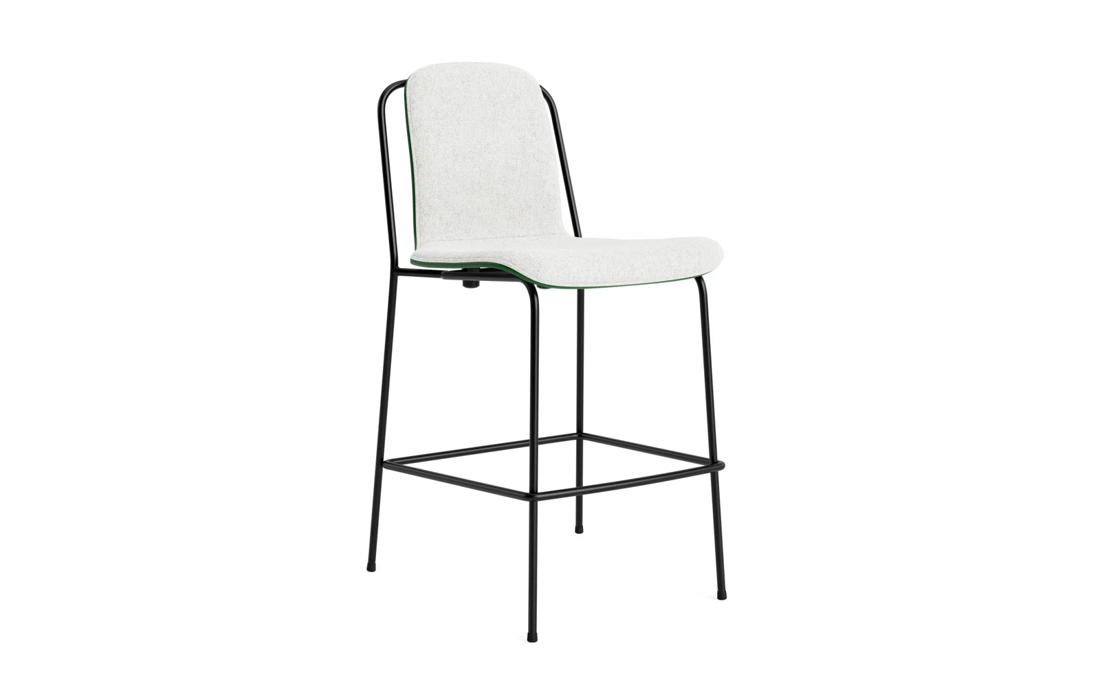 Erleben Sie den stilvollen Studio Barstuhl 65 cm von Normann Copenhagen. Mit seinem eleganten Design aus schwarzem Stahl und grünem Hallingdal-Polster ist er die perfekte Ergänzung für jedes moderne Zuhause.