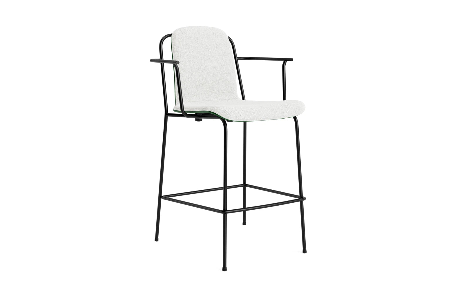Erleben Sie den stilvollen Studio Barstuhl 65 cm von Normann Copenhagen. Mit seinem eleganten Design aus schwarzem Stahl und grünem Hallingdal-Polster ist er die perfekte Ergänzung für jedes moderne Zuhause.