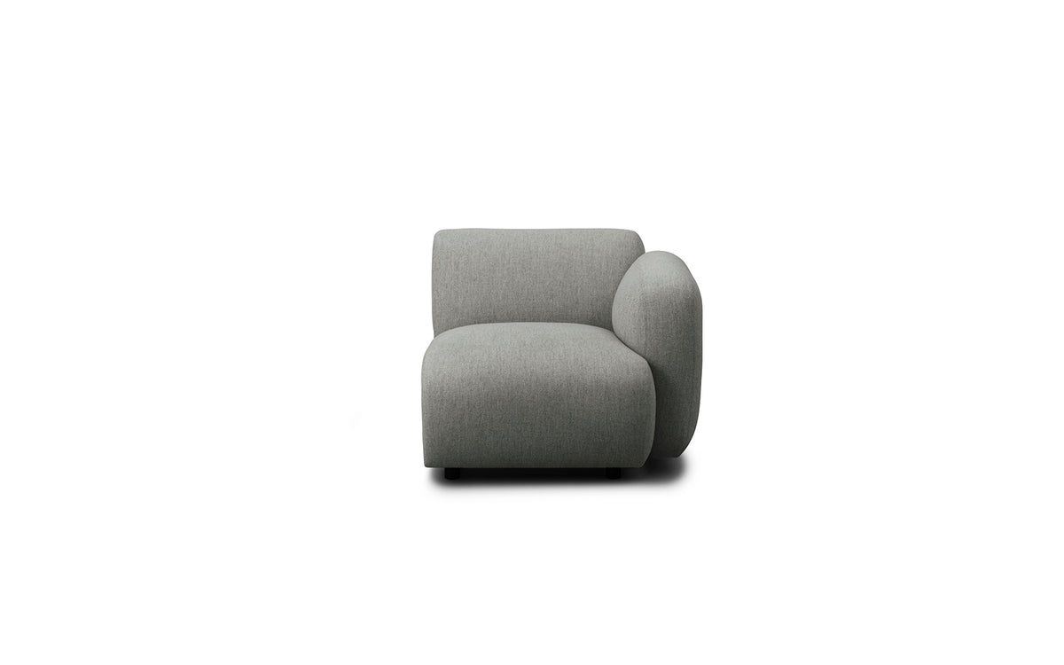 Modulares Sofa-Element Swell mit Armlehne rechts, Bezug in Hallingdal-Stoff, Holzrahmen und lackierten Eschenholzbeinen, geschwungene Form.