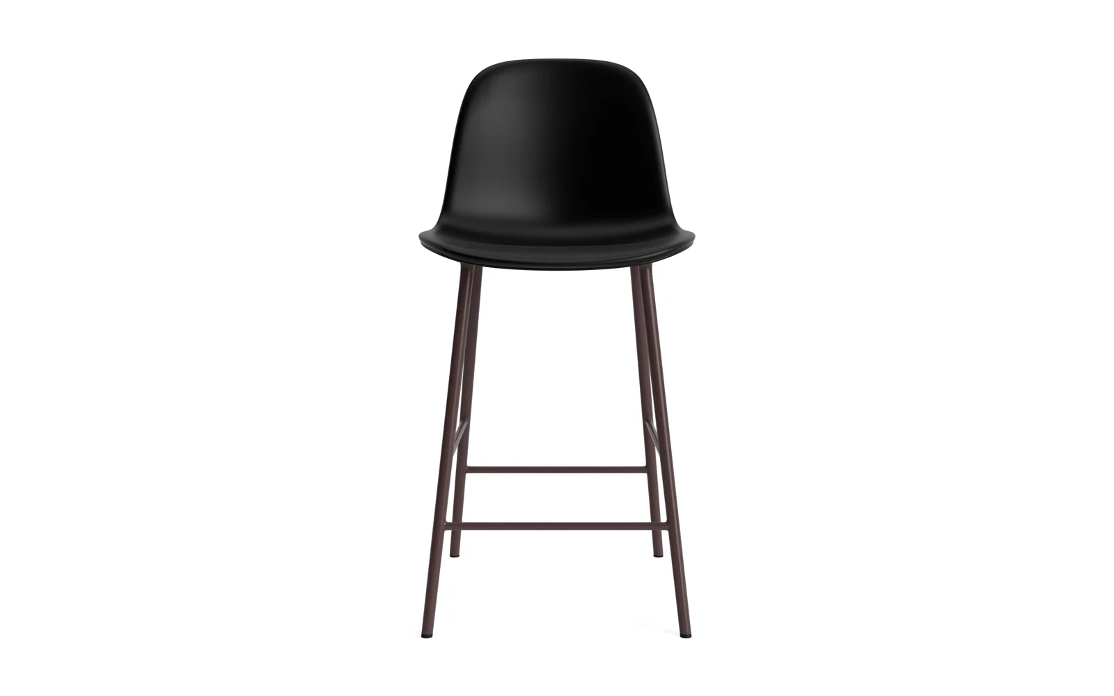 Erleben Sie den eleganten Form Barstuhl 65 cm von Normann Copenhagen, gepolstert in luxuriösem Braun und gefertigt aus robustem Stahl – perfekt für stilvolle Küchen und Bars.