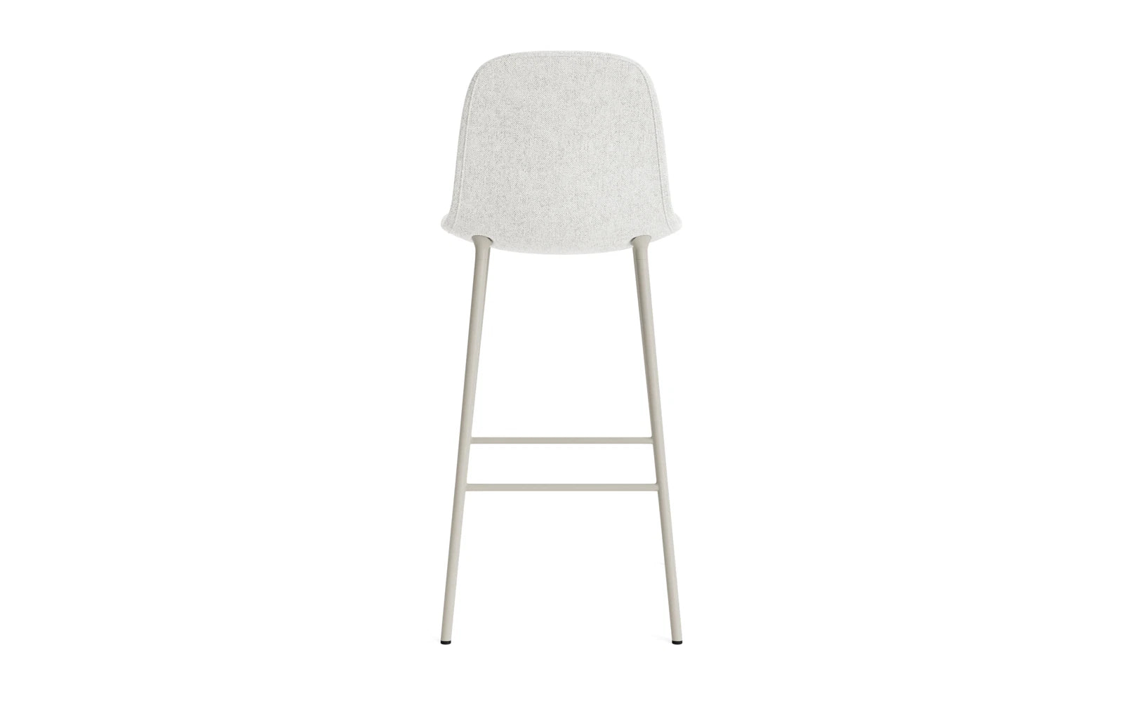 Moderner Form Barstuhl 75 cm in edlem Hellgrau, gepolstert mit luxuriösem Hallingdal-Stoff und robustem Stahlgestell – perfekt für stilvolle Wohnräume.