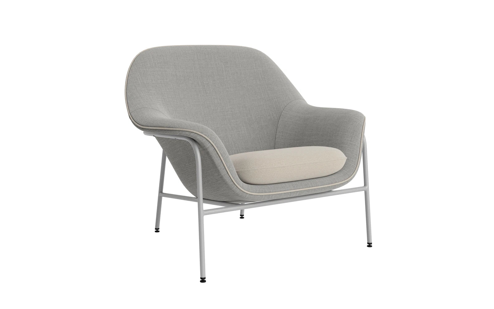 Eleganter Drape Lounge Sessel: Sanfte Kurven, präzise Polsterung, vielfältige Bezüge, moderne Stahl- oder Eichenbeine.