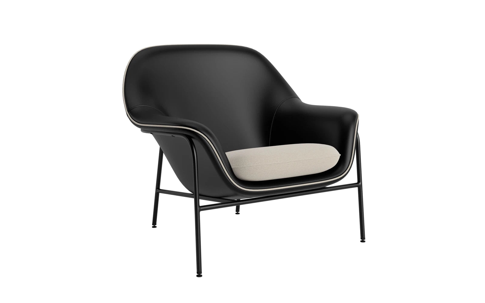 Eleganter Drape Lounge Sessel: Sanfte Kurven, organische Kontur, vielfältige Bezüge, Stahl- oder Eichenbeine, individuell anpassbar.