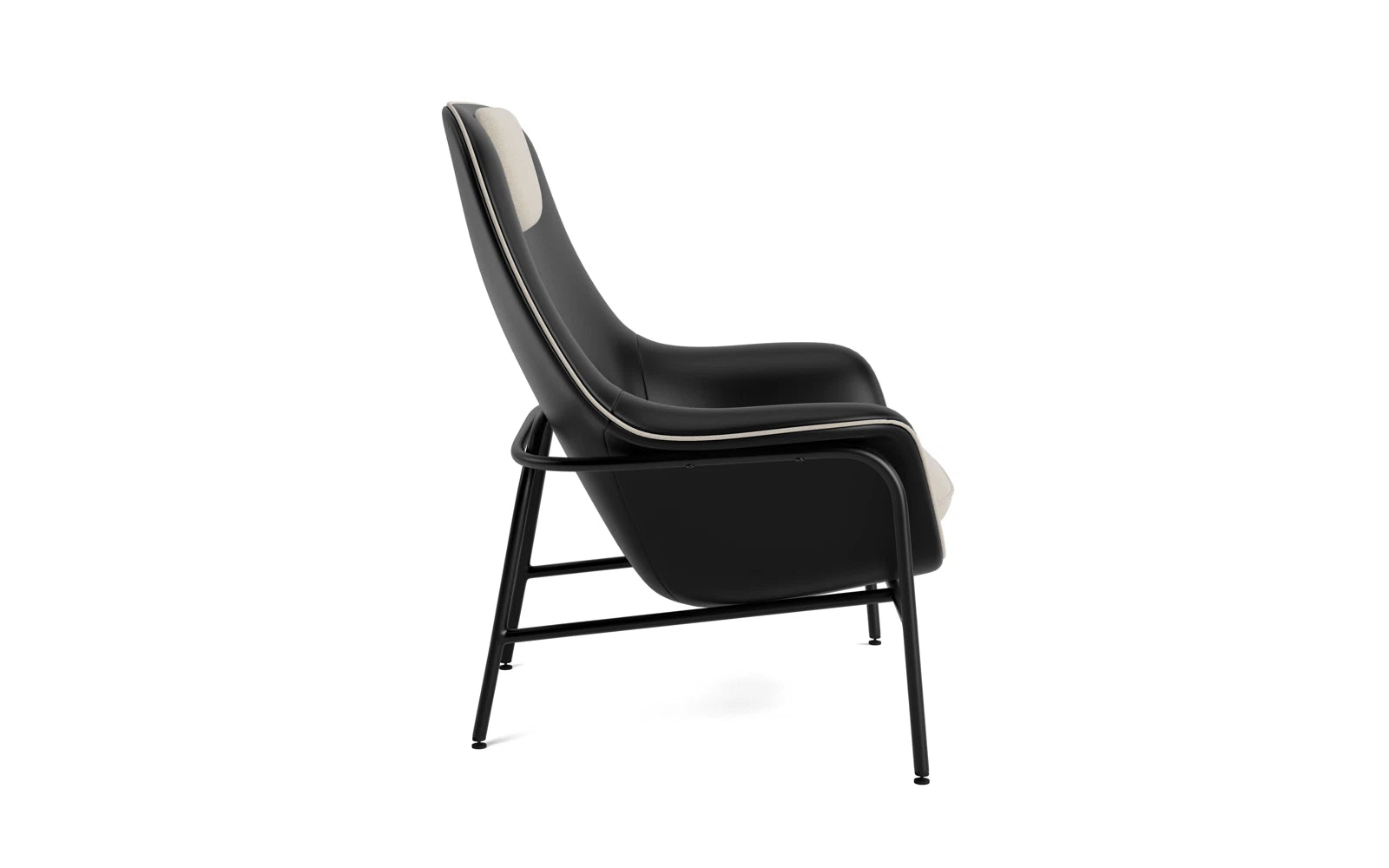 Der Drape Lounge Sessel von Normann Copenhagen bietet eleganten Komfort und eine anpassbare Kopfstütze, ideal für stilvolle Entspannung.