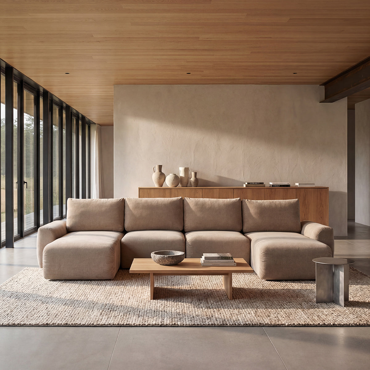 Norum Schlafsofa U-Form mit Chunky-Armlehnen in 411 Esina Cedar Brown präsentiert im Onlineshop von KAQTU Design AG. Bettsofa ist von Innovation Living