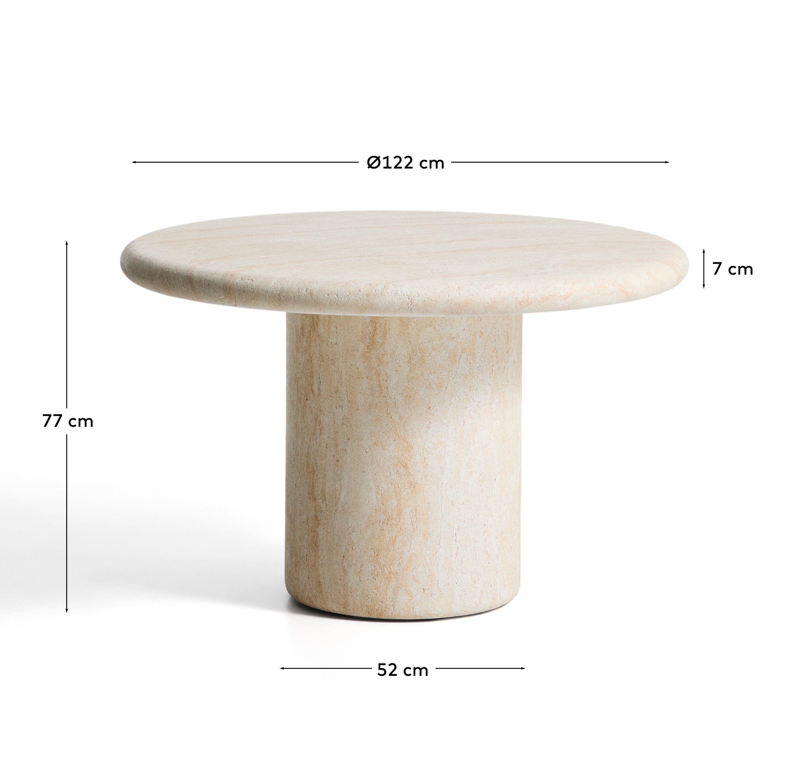Runder Tisch Drasi aus Zement mit Finish in Travertinoptik, Ø 122 cm in Beige präsentiert im Onlineshop von KAQTU Design AG. Gartentisch ist von Kave Home