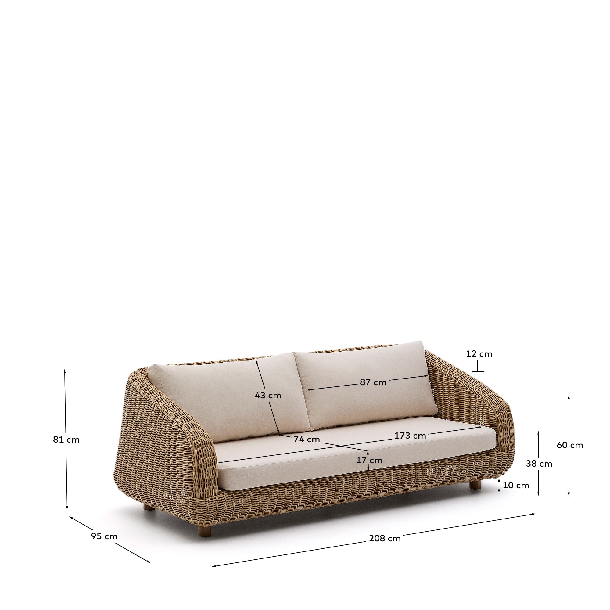 Das 3-Sitzer-Sofa Meria vereint modernes Design mit langlebigem synthetischem Rattan und Akazienholz, ideal für Garten und Wohnzimmer.