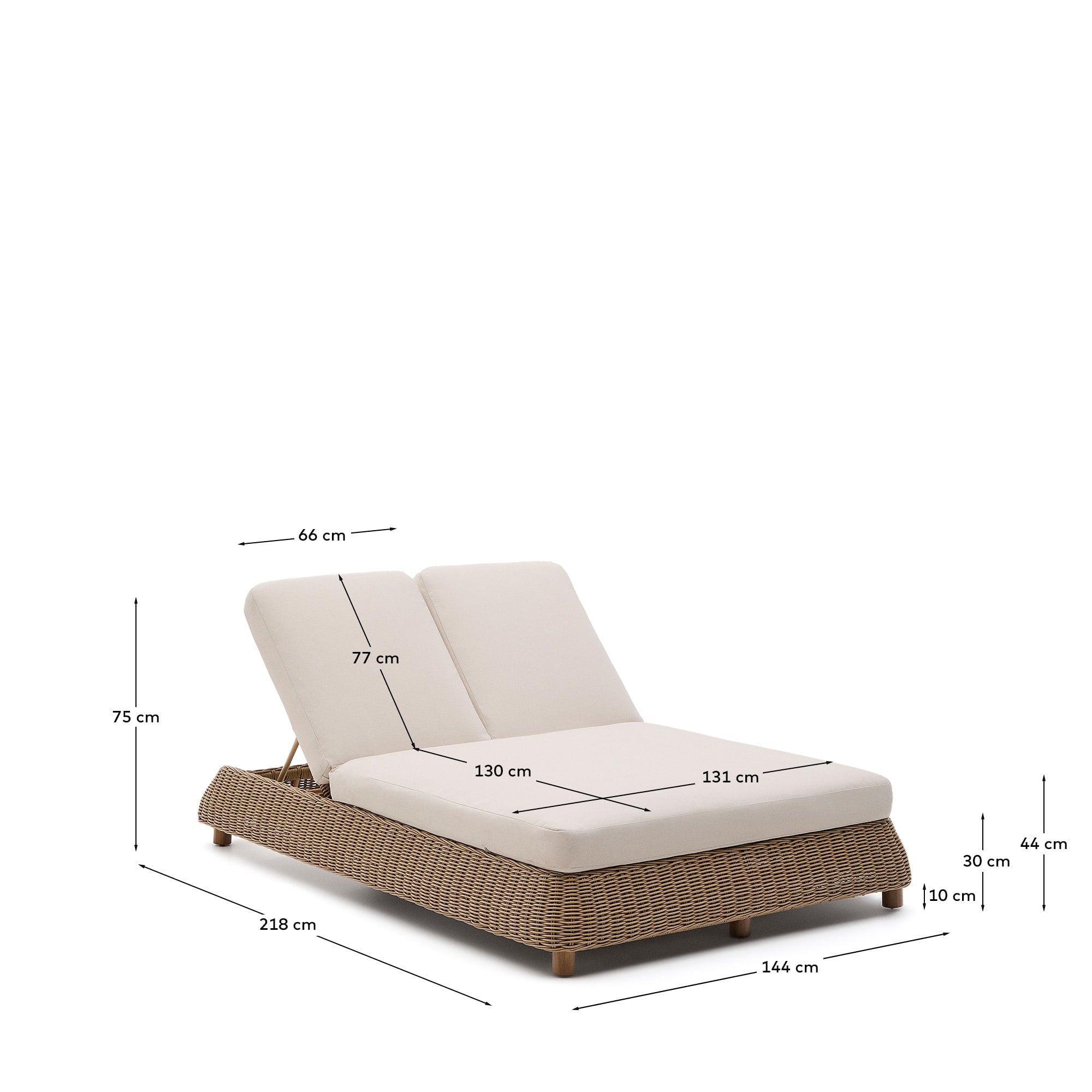 Stilvolle 2er-Sonnenliege Meria aus langlebigem synthetischem Rattan und FSC-zertifiziertem Akazienholz, perfekt für entspannte Stunden im Freien.